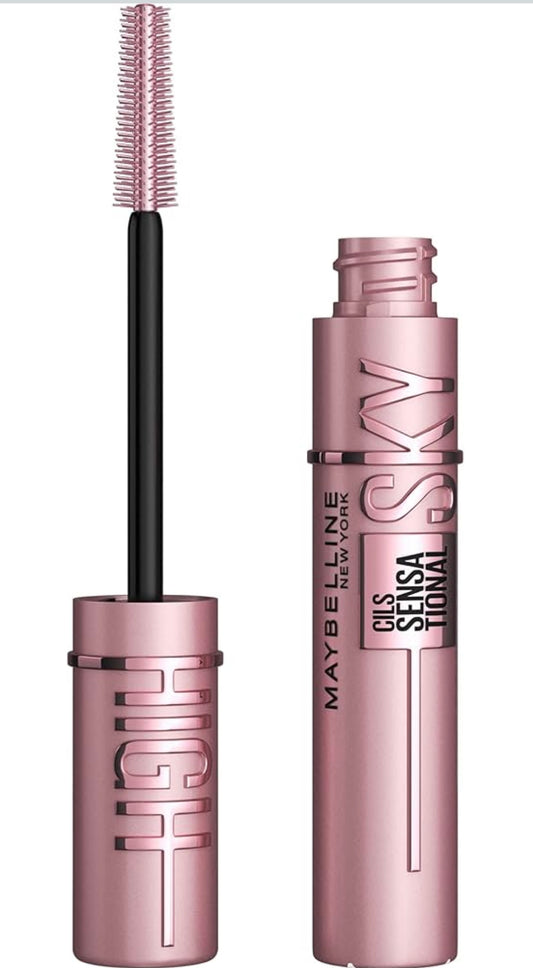 Maybelline New York, Máscara de Pestañas Lash Sensational Sky High con Cepillo Flexible y Extracto de Bambú, Volumen y Longitud Extrema para Pestañas Largas y Definidas, 7.2 ml, Tono 01, Negro